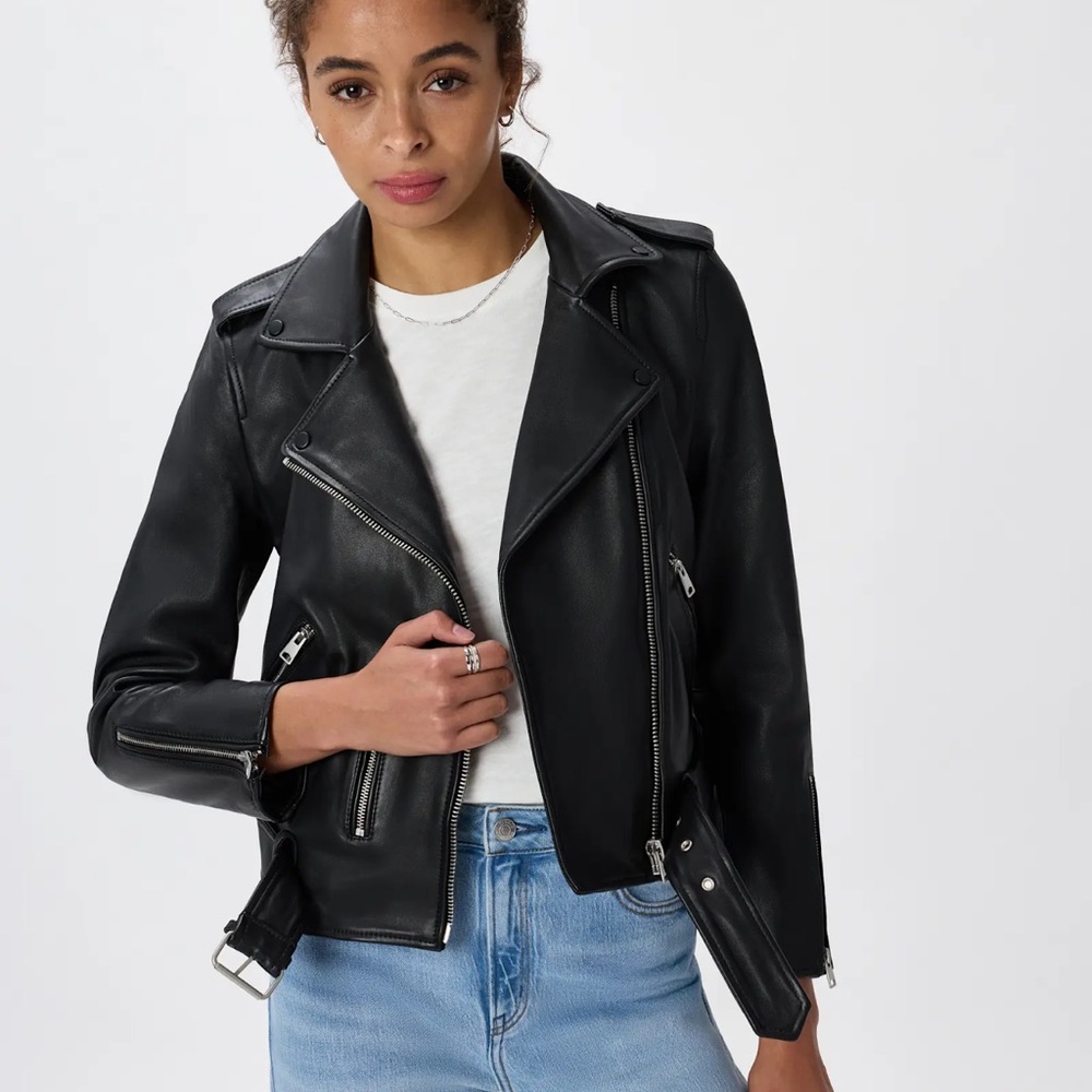 Quince Leather Motorcycle Jacket Black Size Small